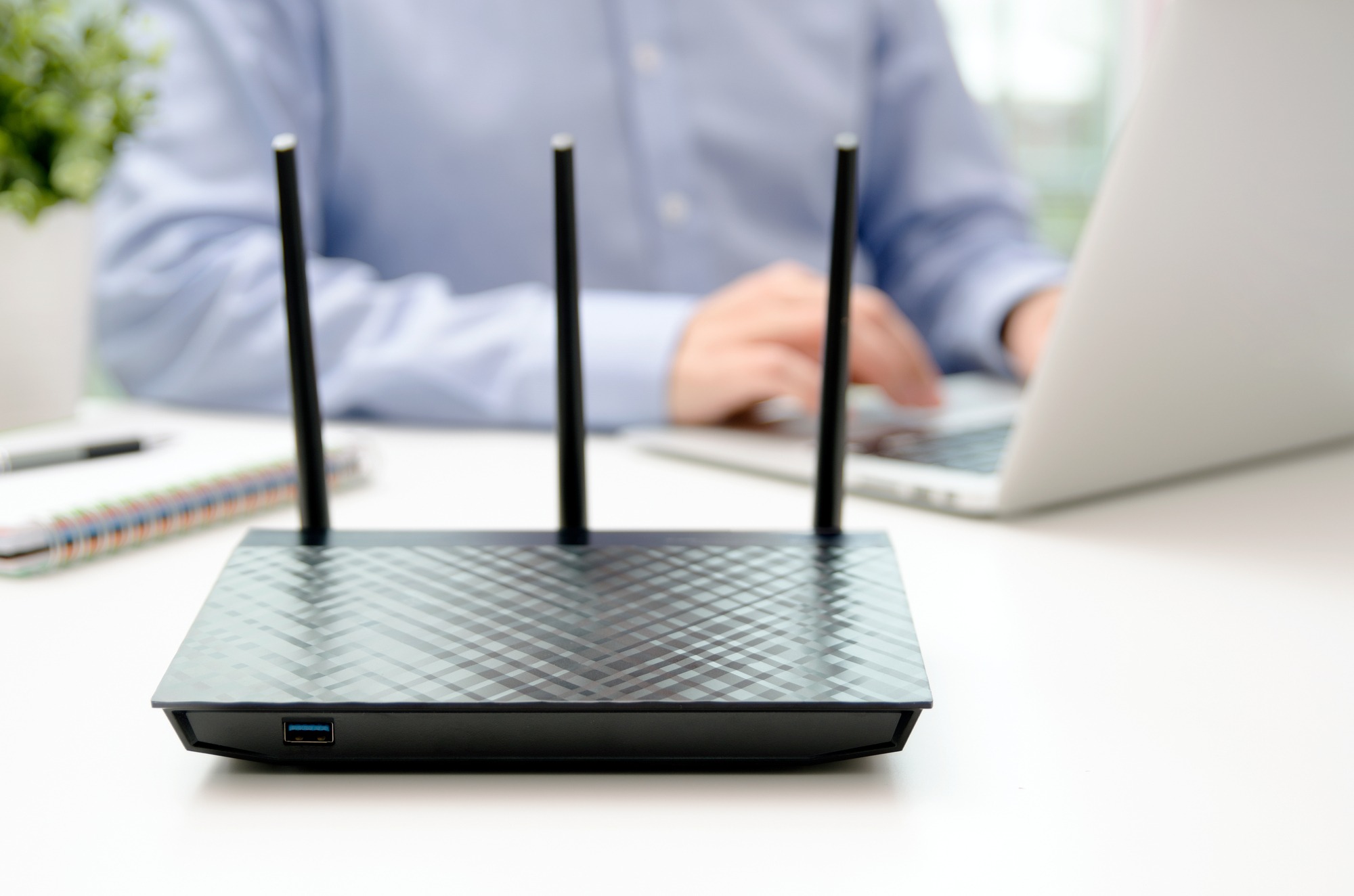 A black wireless network router